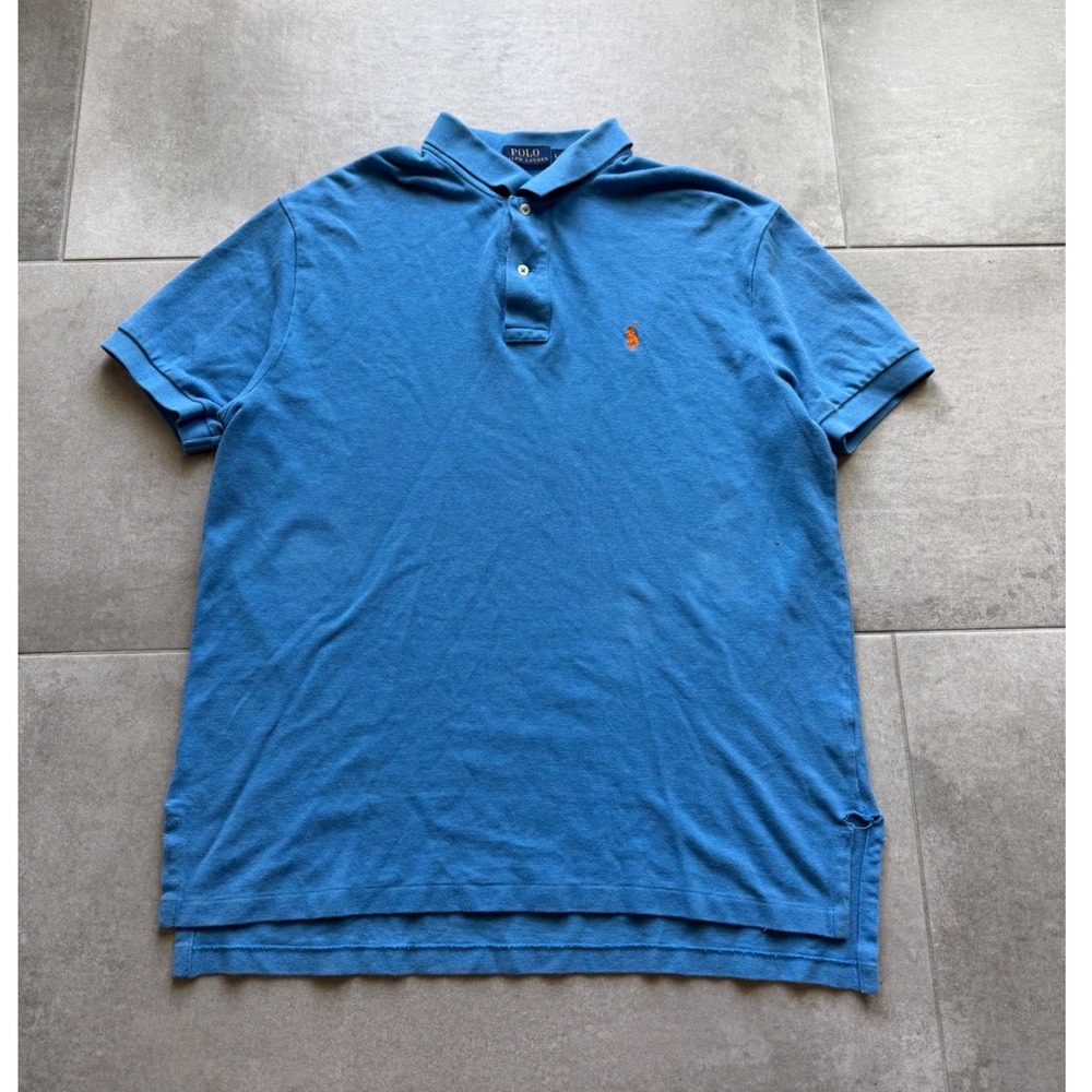 Polo Ralph Lauren Mens L Blue Short Sleeve Classic Fit Pique Polo Shirt